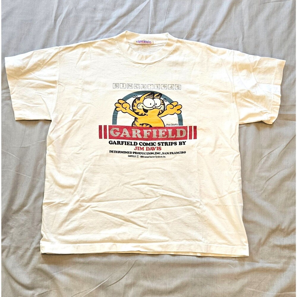 Vintage 1988 Garfield Jim Davis T-Shirt XL White Comic Strips Cartoon USA Tee